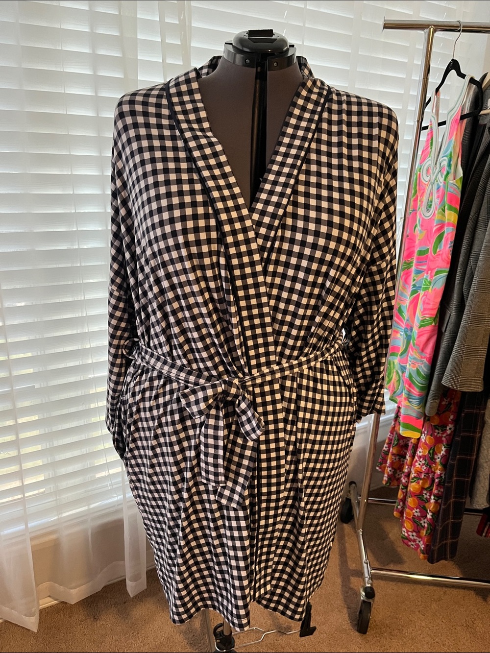 Draper James Classic Navy and White Gingham Wrap Robe